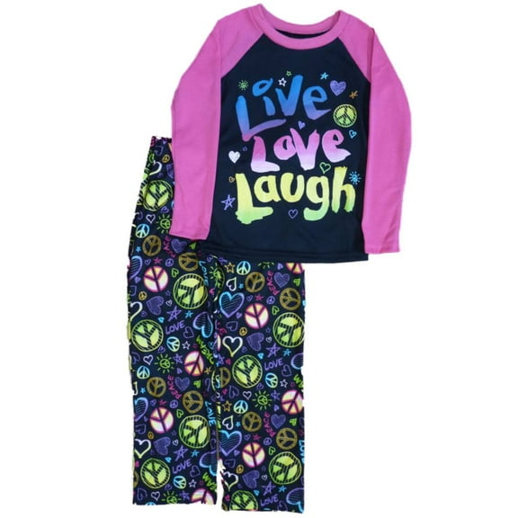 Hanes Girls black Live Love Laugh Pajamas PJS Pajama 2 Piece Sleep Set 4-5