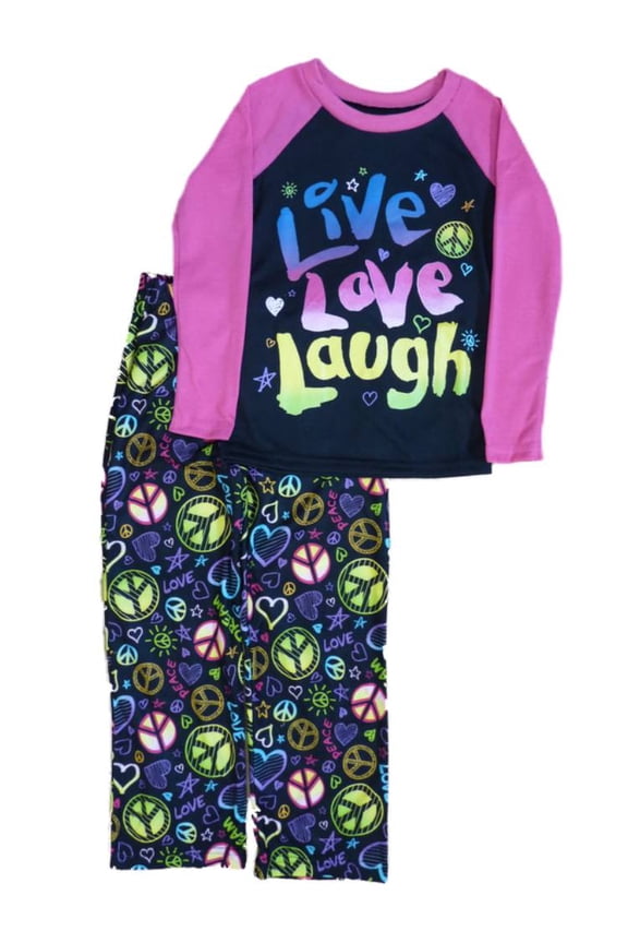 Girls black Live Love Laugh Pajamas PJS Pajama 2 Piece Sleep Set 4-5