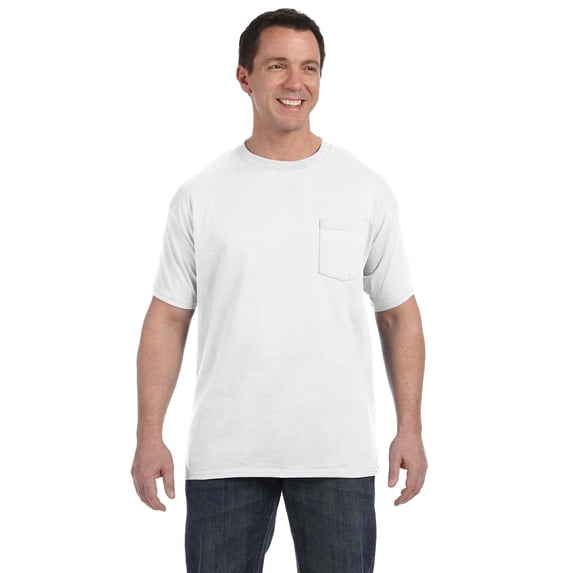 Hanes H5590 Men's 6.1 Oz. Tagless-TM Pocket T-Shirt, White, 2X, Pack Of 10, Hanes Mens T-Shirts