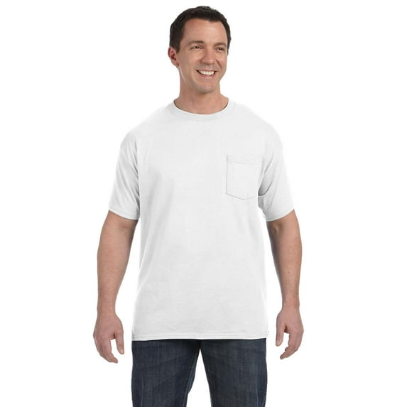 Hanes H5590 Men's 6.1 Oz. Tagless-TM Pocket T-Shirt, White, XL, Pack Of 10, Hanes Mens T-Shirts