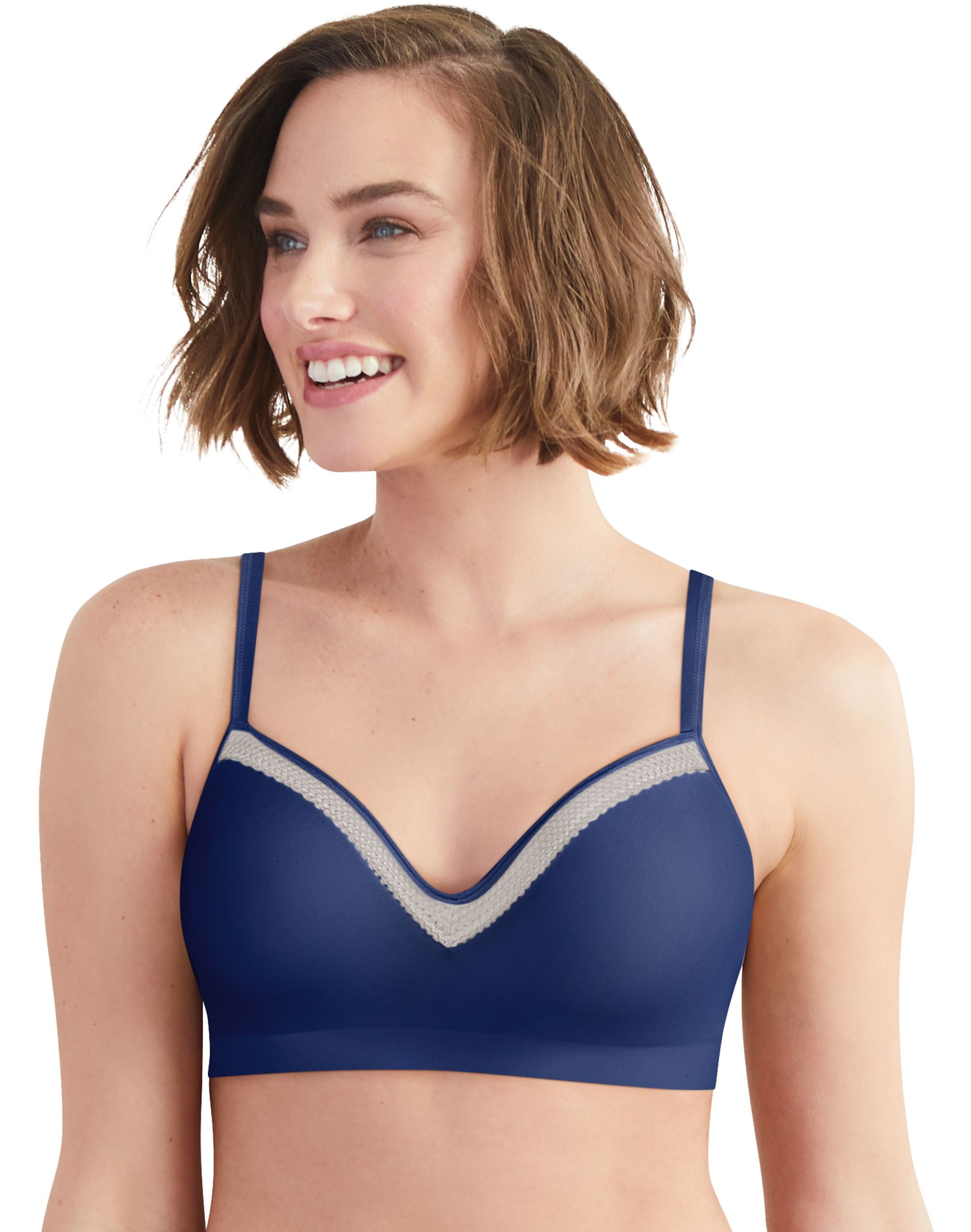 Hanes-Hanes Comfort Evolution Lace Comfortflex Fit Wirefree Bra-In The Navy/Sterling Grey-2Xl Plus