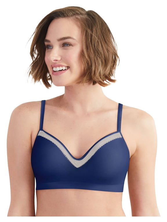 -Hanes Comfort Evolution Lace Comfortflex Fit Wirefree Bra-In The Navy/Sterling Grey-2Xl Plus