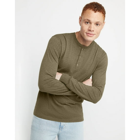 Hanes Henley Long Sleeve Originals Men's Tri-Blend Three Button Camping Outdoors