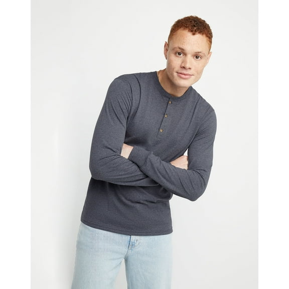 Hanes Henley Long Sleeve Originals Men's Tri-Blend Three Button Camping Outdoors