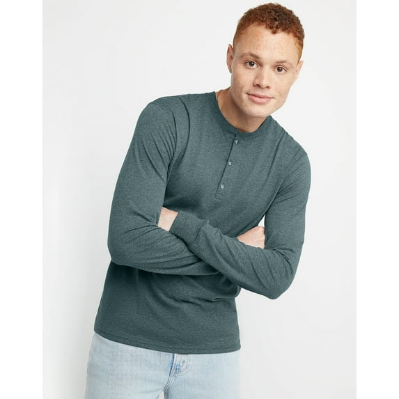 Hanes Henley Long Sleeve Originals Men's Tri-Blend Three Button Camping Outdoors