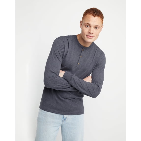 Hanes Henley Long Sleeve Originals Men's Tri-Blend Three Button Camping Outdoors