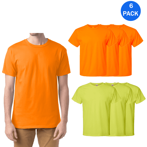 Hanes Hi Vis Essential Short Sleeve T-Shirt, Safety Orange and Green, Pack of 6, XL