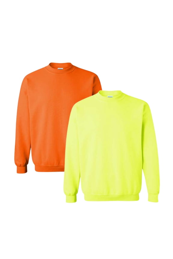High Visibility Crewneck Sweatshirt 50/50 Cotton/Polyester Hi-Vis Safety Work Fleece Sweater Mens (Safety Green-Orange Pack 2, S)