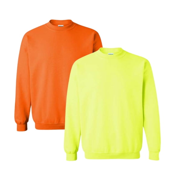Hanes High Visibility Crewneck Sweatshirt 50/50 Cotton/Polyester Hi-Vis Safety Work Fleece Sweater Mens (Safety Green-Orange Pack 2, XL)