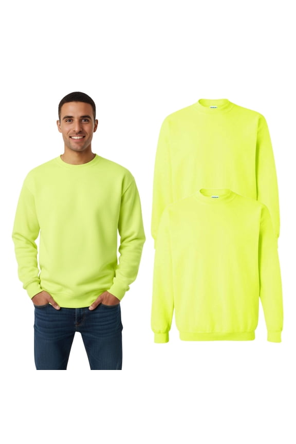 High Visibility Crewneck Sweatshirt 50/50 Cotton/Polyester Hi-Vis Safety Work Fleece Sweater Mens (Safety Green Pack 2, M)