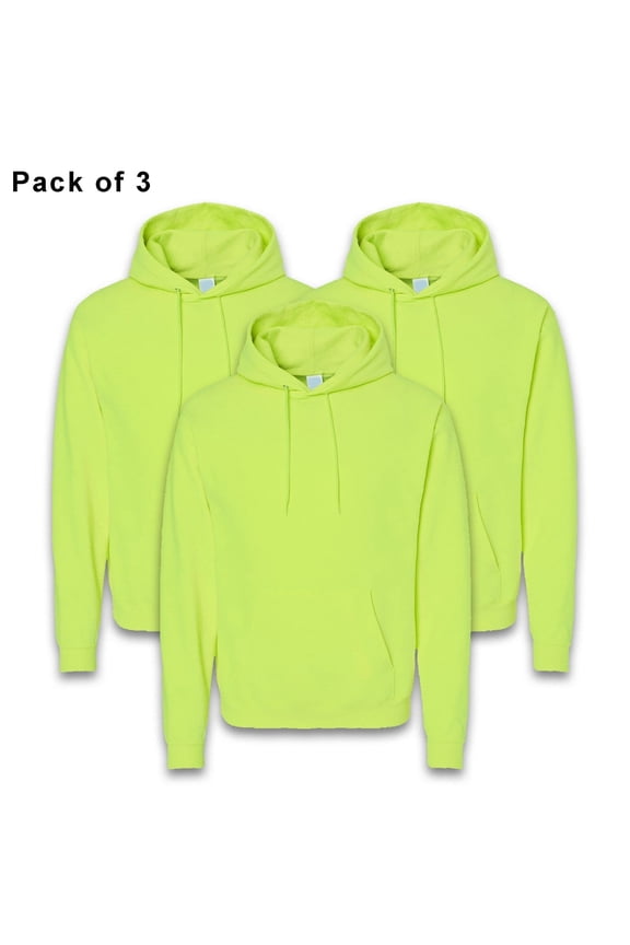 High Visibility Ecosmart Hooded Sweatshirt for men GRP1 Hi Vis Pullover Fleece Safety Green with Pocket Workwear Hoodies 3 Pack, L