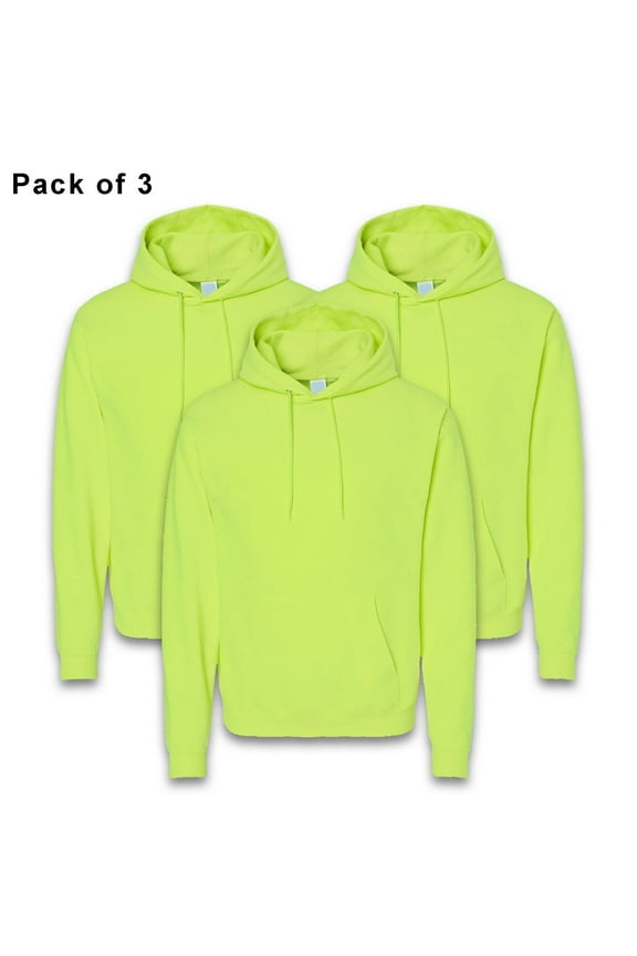 - High Visibility Hooded Safety Green Reflective Sweatshirt For Men | 7.8oz, 50/50 Cotton/Polyester, Pullover Fleece Hi-Vis Safety Hoodie, 3 Pack, Size S
