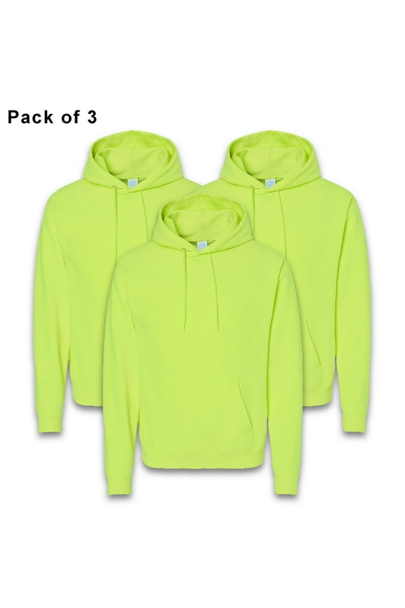 - High Visibility Hooded Safety Green Reflective Sweatshirt For Men | 7.8oz, 50/50 Cotton/Polyester, Pullover Fleece Hi-Vis Safety Hoodie, 3 Pack, Size 3XL