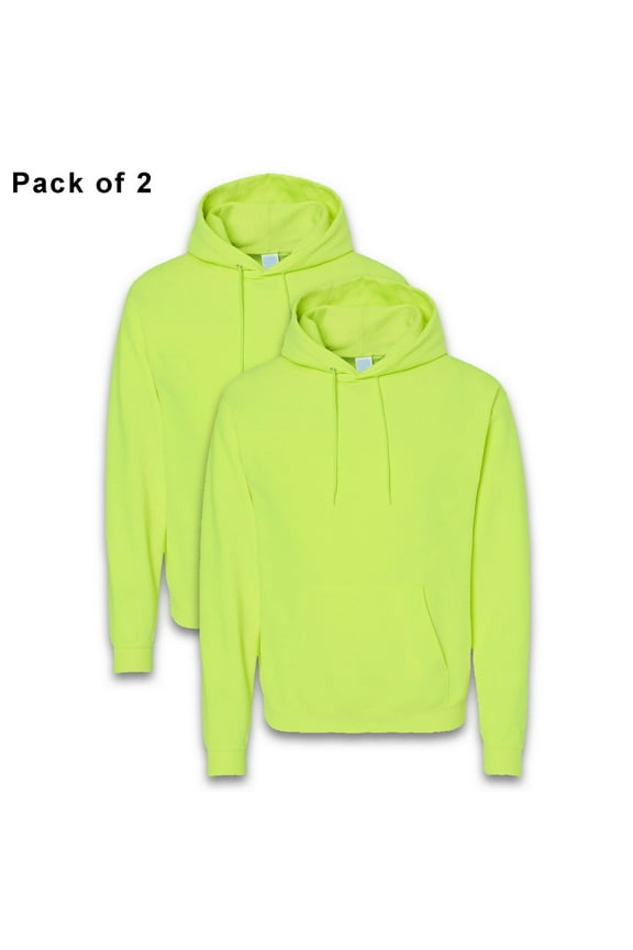 - High Visibility Hooded Safety Sweatshirt For Men | Pullover Fleece Hi-Vis Hoodie, Safety Green With Work Reflective, 7.8oz, 50/50 Cotton/Polyester, Size 2XL , 2 Pack