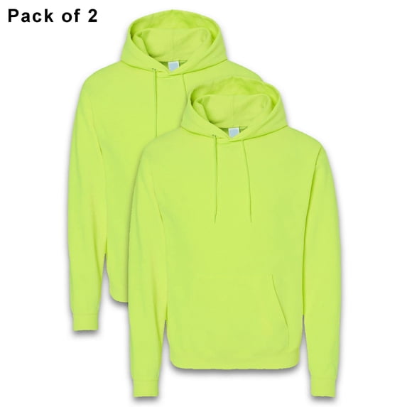 Hanes- High Visibility Hooded Safety Sweatshirt For Men | Pullover Fleece Hi-Vis Hoodie, Safety Green With Work Reflective, 7.8oz, 50/50 Cotton/Polyester, Size XL , 2 Pack