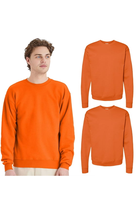 High Visibility Safety Sweatshirt for Adult | Reflective Hi Vis Fleece Safety Orange Work Wear Made with 7.8oz 50/50 US Grown Cotton/Polyester Crewneck Pullover Sweater, Pack 2 Size-S