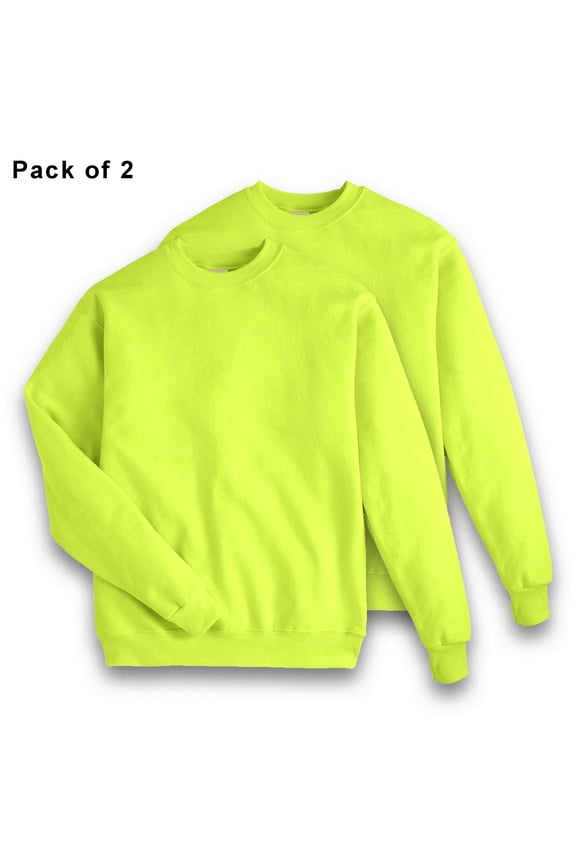 High Visibility Safety Sweatshirt for Men Ecosmart - P160, Hi Vis Work Comfort Crew Sweatshirt 7.8oz Safety Green Fleece Sweater Size 2XL Pack 2