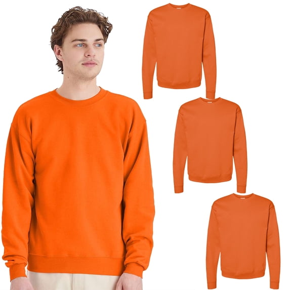 Hanes High Visibility Safety Sweatshirt for Men | Hi Vis Fleece Reflective Safety Orange Work Wear Made with 7.8oz 50/50 US Grown Cotton/Polyester Crewneck Pullover Sweater, Pack 3 Size-L