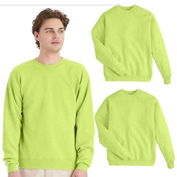 Hanes High Visibility Safety Sweatshirt for Men’s | Long Sleeve Hi Vis Work Fleece Cozy Safety Green Crewneck Workwear Reflective Sweater 7.8oz 50/50 US Grown Cotton/Polyester, 2 Pack Size – XL