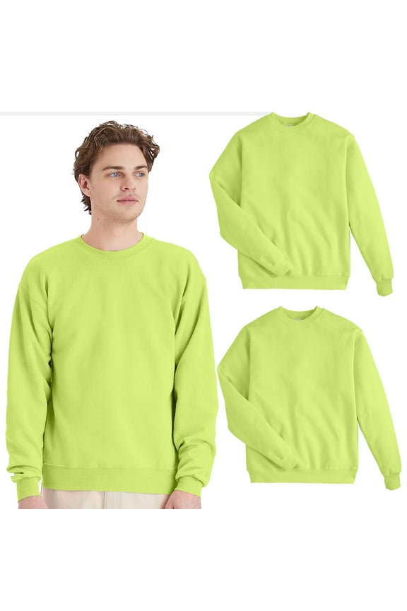 High Visibility Safety Sweatshirt for Men’s | Long Sleeve Hi Vis Work Fleece Cozy Safety Green Crewneck Workwear Reflective Sweater 7.8oz 50/50 US Grown Cotton/Polyester, 2 Pack Size – 4XL