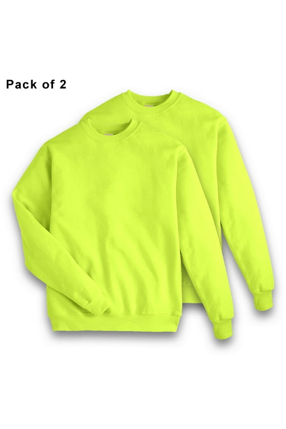 High Visibility Safety Sweatshirt for Men Ecosmart - P160, Hi Vis Work Comfort Crew Sweatshirt 7.8oz Safety Green Fleece Sweater Size S Pack 2