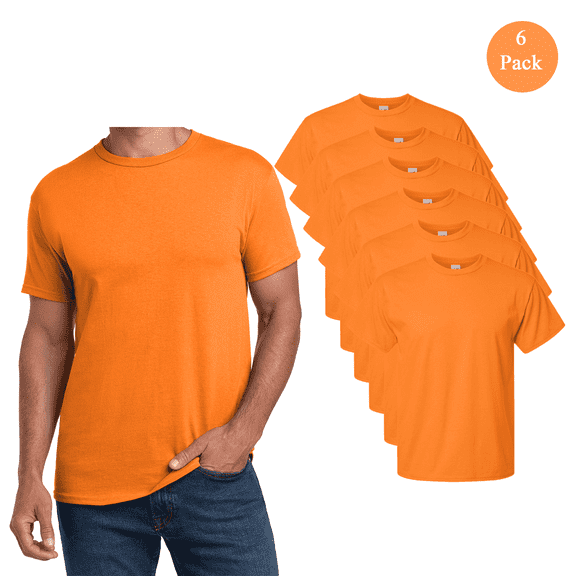 Hanes High Visibility Safety T-Shirt, Men’s Hi Vis Short Sleeve, Bulk Work Shirt, Safety Orange, 6 Pack, Sizes S-5XL