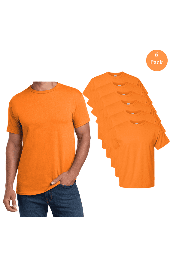 High Visibility Safety T-Shirt, Men’s Hi Vis Short Sleeve, Bulk Work Shirt, Safety Orange, 6 Pack, Sizes S-5XL