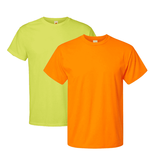 Hanes High Visibility Safety T-Shirt for Men - GR52, Short Sleeve Crewneck Hi Vis Orange and Green Tee, S, Pack 2