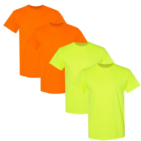 Hanes High Visibility Short Sleeve T-Shirt 50/50 Cotton/Polyester Hi Vis Construction Safety Shirts (Safety Green-Orange Pack 4, 5XL)