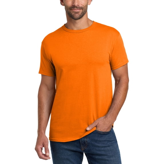 Hanes High Visibility Short Sleeve T-Shirt, Safety Orange, Sizes S-5XL | Men Hi Vis Crewneck Work Tee