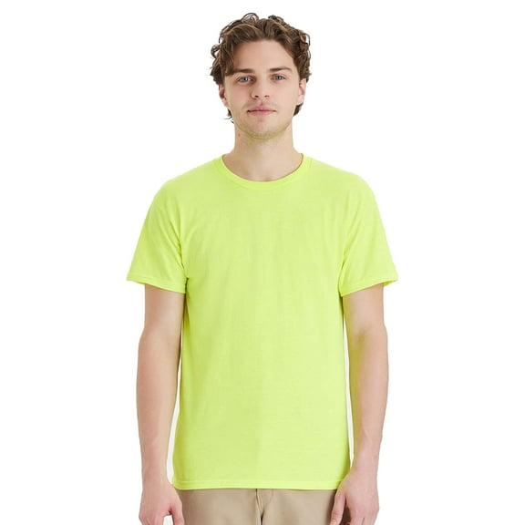 Hanes High Visibility T-Shirt, Safety Green, Sizes S-5XL | Short Sleeve Crewneck Work Shirt, 60/40 Cotton/Polyester