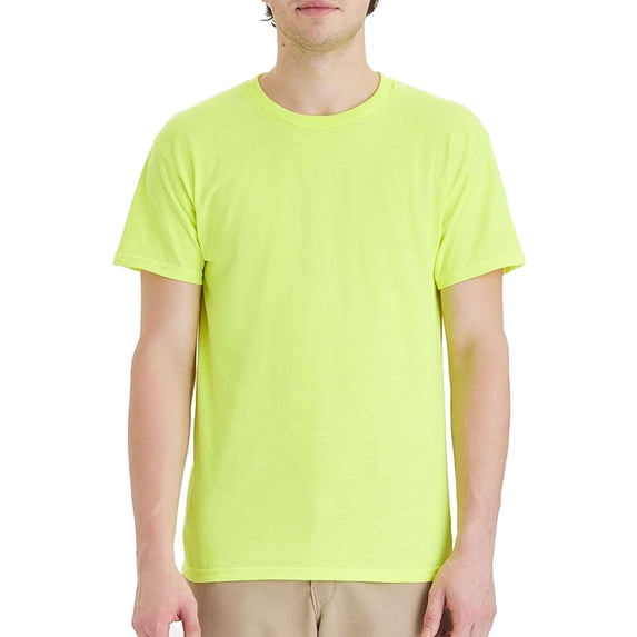 Hanes High Visibility T-Shirt, Safety Green, Sizes S-5XL | Short Sleeve Crewneck Work Shirt, 60/40 Cotton/Polyester