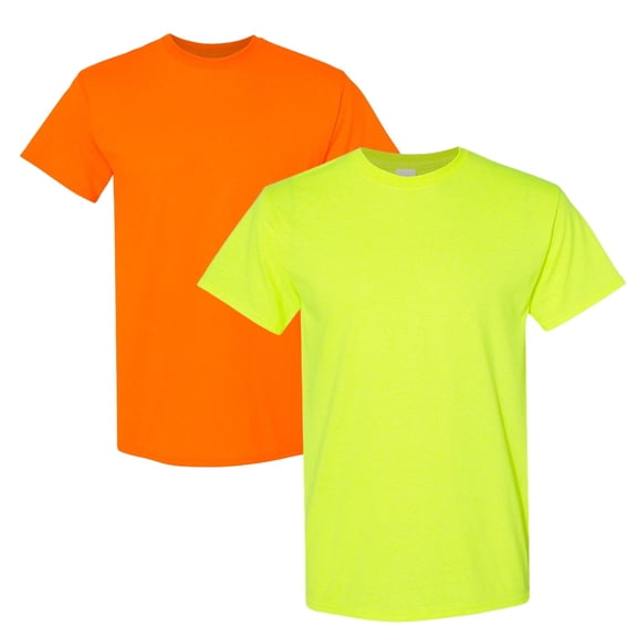 Hanes High Visibility T-Shirts for Men 50 Cotton/50 Polyester Hi-Vis Workwear Safety Tee Shirts (Safety Green-Orange Pack 2, M)
