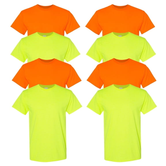 Hanes High Visibility T-Shirts for Men 50 Cotton/50 Polyester Hi-Vis Workwear Safety Tee Shirts (Safety Green-Orange Pack 8, 4XL)