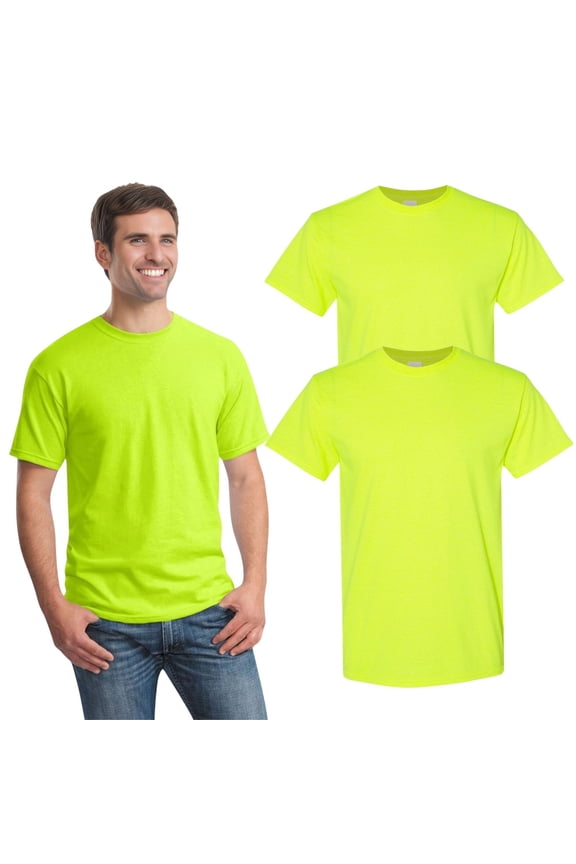 High Visibility T-Shirts for Men 50 Cotton/50 Polyester Hi-Vis Workwear Safety Tee Shirts (Safety Green Pack 2, S)