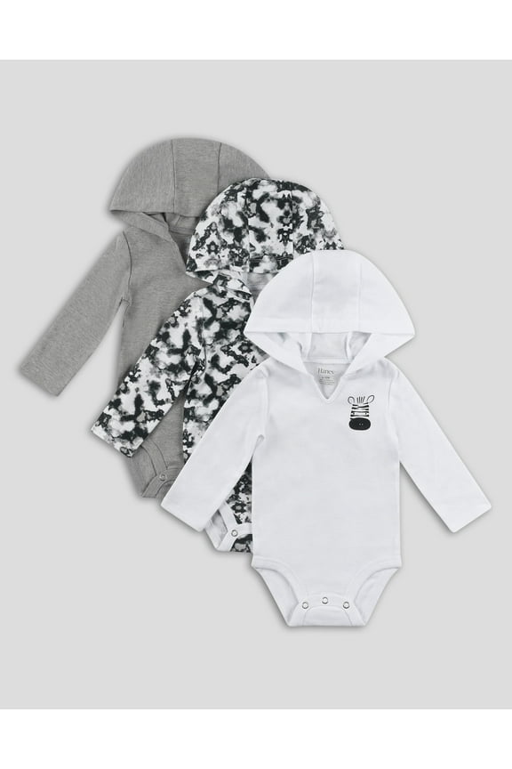 Hoodie Bodysuits 3-Pack Flexy Baby Knit Long Sleeve 4-Way Boys Girls Light