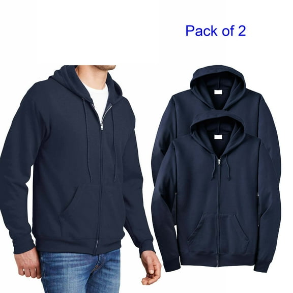 Hanes Hoodie Sweatshirt for Men -GR18 Boys EcoSmart Fleece Full Zip Hooded Jacket (Navy 2XL Pack 2)