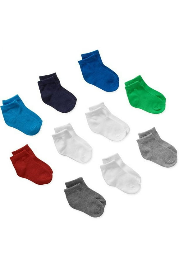 Infant/Toddler Boys' Ankle Socks, Gripper Foot Bottoms, 10-Pairs
