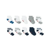 Infant/Toddler Boys' Ankle Socks, Gripper Foot Bottoms, 10-Pairs Blue/White/Grey Assorted 12MTH