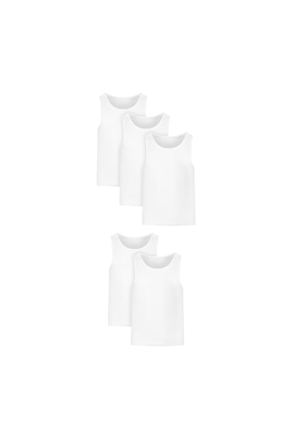 Infants/Toddlers Tank Tops, 5-Pack, Moisture-Wicking Toddler Cotton Undershirts, Boys' White Tanks Pack