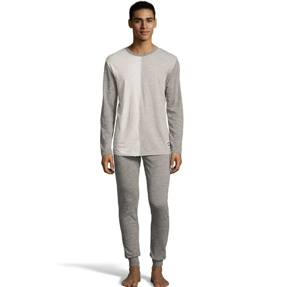 Hanes Jersey Knit Jogger & Split Front Top Oatmeal Heather XL Men's