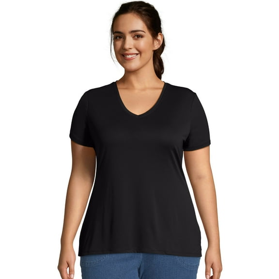 Hanes Just My Size Cool DRI Women's V-Neck T-Shirt (Plus ) Black 4X