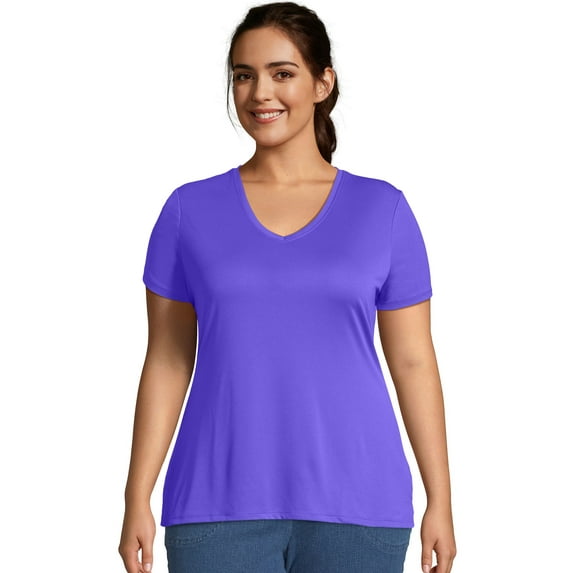 Hanes Just My Size Cool DRI Women's V-Neck T-Shirt (Plus ) Petal Purple 4X