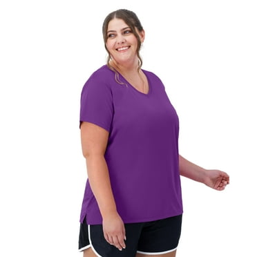 Hanes Just My Size Cool DRI Women's V-Neck T-Shirt (Plus ) Plum Dream 2X