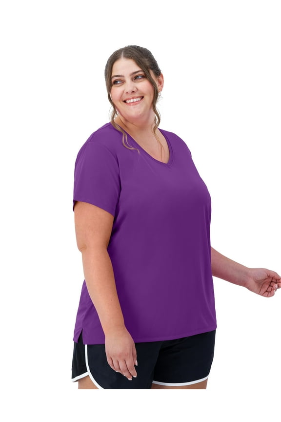 Just My Size Cool DRI Women's V-Neck T-Shirt (Plus ) Plum Dream 2X