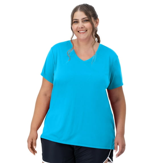 Hanes Just My Size Cool DRI Women's V-Neck T-Shirt (Plus ) Process Blue 3X