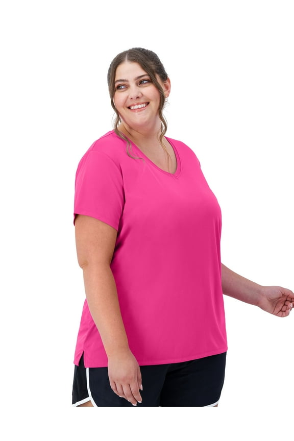 Hanes Just My Size Cool DRI Women's V-Neck T-Shirt (Plus ) Vivid Fuchsia 3X