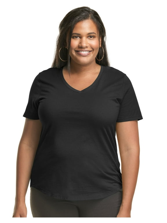 Hanes Women's and Women's Plus Cotton Crew Neck T-Shirt with Long ...