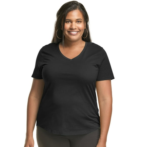 Hanes Just My Size Cotton Jersey Short Sleeve V-Neck T-Shirt (Plus ) Black 4X Women's
