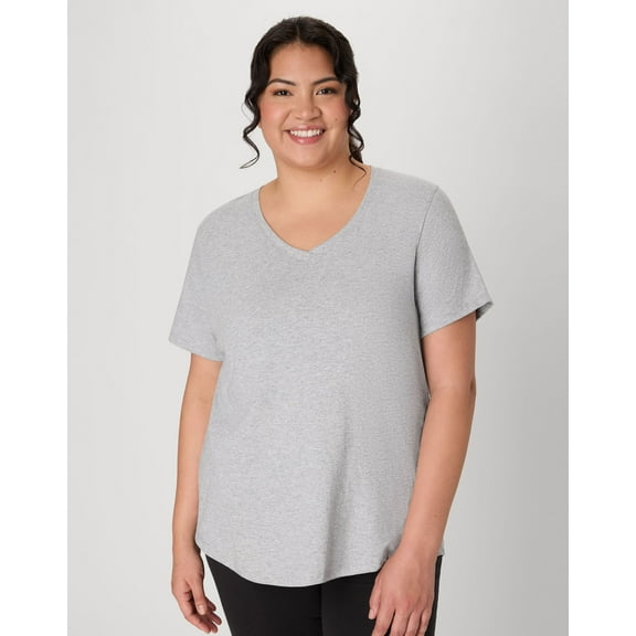Hanes Just My Size Cotton Jersey Short Sleeve V-Neck T-Shirt (Plus ) Light Steel 2X Women's